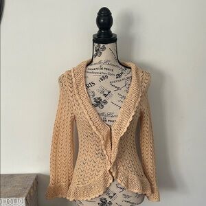 Vintage Y2K Pointelle Linen Blend Crochet Knit Cardigan Sweater Women's size S
